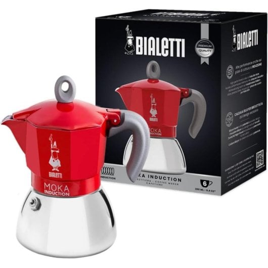 Cafetera Italiana Bialetti Moka Induktion 0,28L 6 tazas aluminio/acero roja