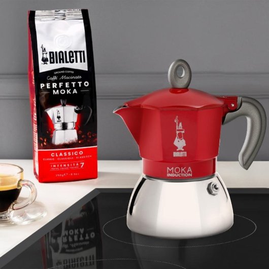 Caffettiera Moka Bialetti Moka Induktion 0,28L 6 Tazze Alluminio Acciaio Rossa