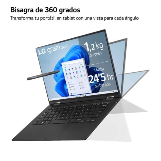 LG 14T90R-G.AA75B notebook i7-1360P Ibrido (2 in 1) 35,6 cm (14") Touch screen WUXGA Intel® Core™ i7 16 GB LPDDR5-SDRAM 512 GB SSD Wi-Fi 6 (802.11ax) Windows 11 Home Nero