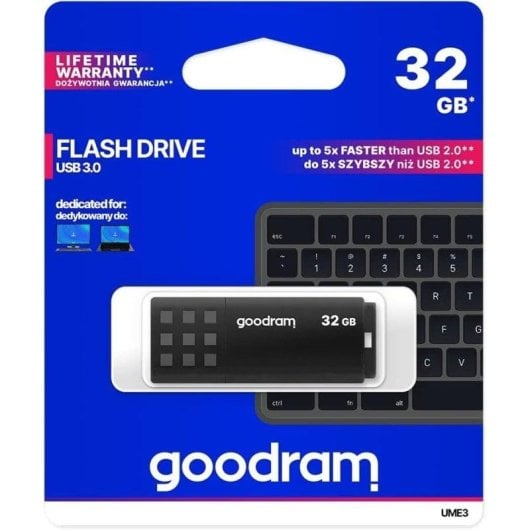 Clé USB Goodram UME3 32GB USB 3.2 Gen 1 noire coque plastique