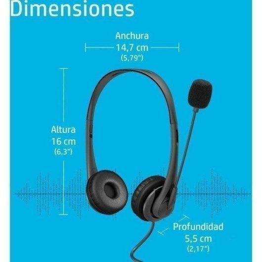 Auriculares HP G2 com cabo USB, microfone com cancelamento de ruído, conforto escritório, preto