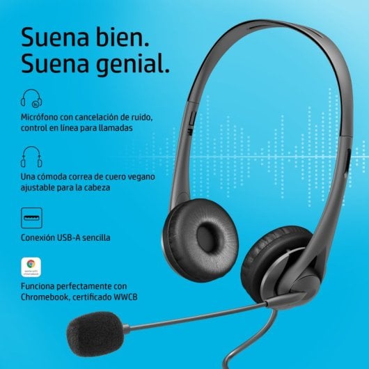 HP G2 Auriculares Estéreo USB con micrófono, cancelación de ruido, cómodos para llamadas, Negro