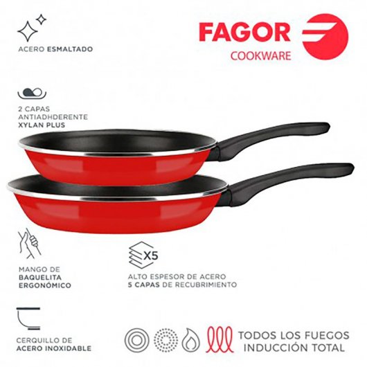 Fagor Optimax Set Pentole a Induzione 8 Pezzi, Antiaderente Senza Pfoa, Acciaio Smaltato, Pentole S