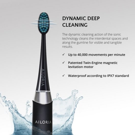 Ailoria SHINE BRIGHT Adulte Brosse à dents à ultrasons Noir, Bleu