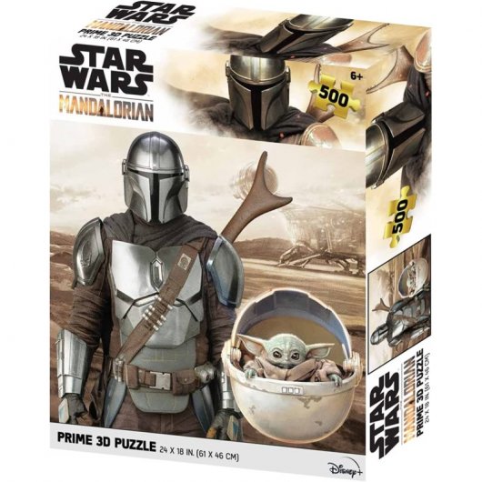 Prime 3D Puzzle Lenticular The Mandalorian Mando y Grogu en Cochecito 500 Piezas