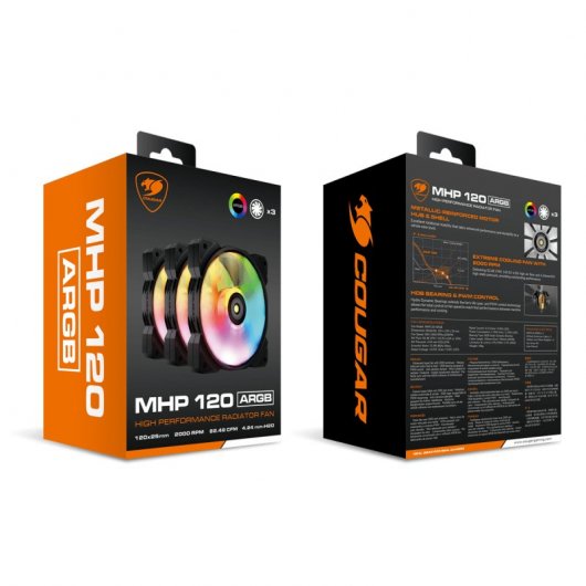 COUGAR Gaming CF-MHP12HB3-RGB Case per computer Raffreddatore d'aria 12 cm Nero, Bianco 3 pz