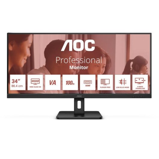 Écran PC AOC U34E2M 34" UltraWide QHD 100Hz VA Plat Multitâche