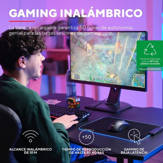 Trust GXT 923W YBAR Ratón Gaming Inalámbrico 7200DPI Negro