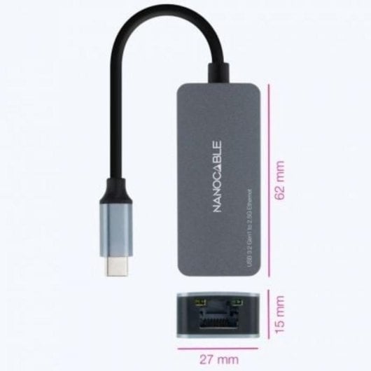 Nanocable USB-C 3.2 Gen1 auf Ethernet 2.5G Adapter Aluminium Grau 15cm