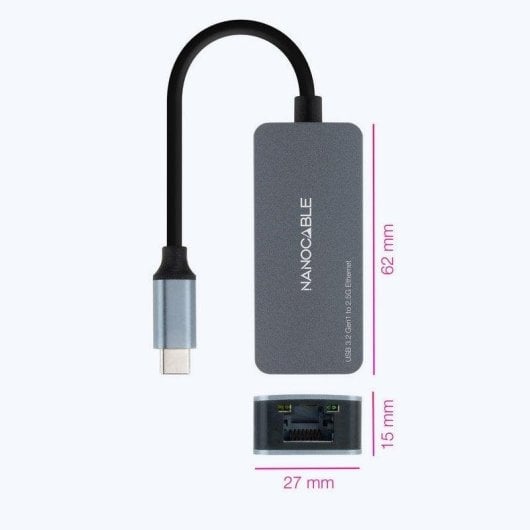 Nanocable USB-C 3.2 Gen1 auf Ethernet 2.5G Adapter Aluminium Grau 15cm