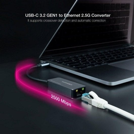 Nanocable USB-C 3.2 Gen1 auf Ethernet 2.5G Adapter Aluminium Grau 15cm