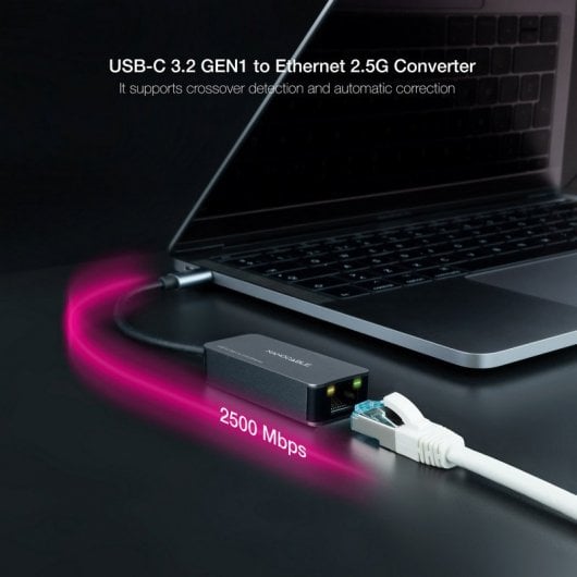 Nanocable USB-C 3.2 Gen1 auf Ethernet 2.5G Konverter Aluminium 15cm Grau