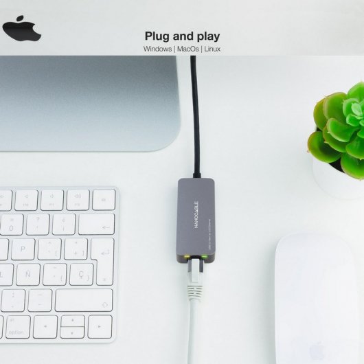Nanocable USB-C 3.2 Gen1 auf Ethernet 2.5G Konverter Aluminium 15cm Grau
