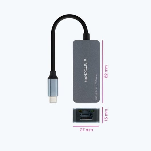 Nanocable USB-C 3.2 Gen1 auf Ethernet 2.5G Adapter Aluminium Grau 15cm