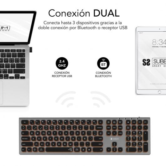 Tastiera wireless multidispositivo retroilluminata Subblim Master grigia/nera