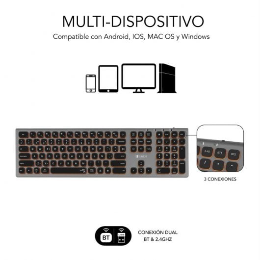 Tastiera wireless multidispositivo retroilluminata Subblim Master grigia/nera