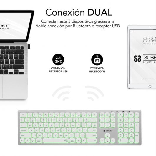 Tastiera wireless multidispositivo retroilluminata Subblim Master Argento/Bianco