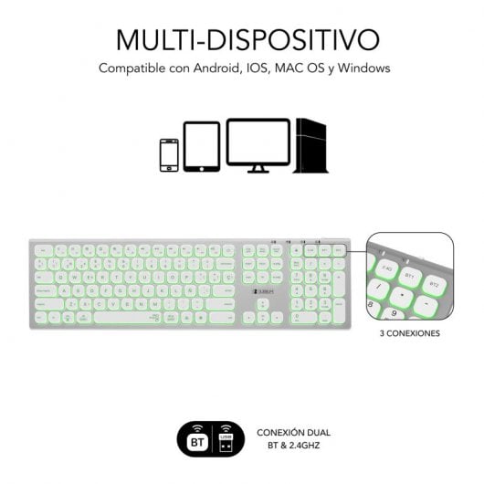 Tastiera wireless multidispositivo retroilluminata Subblim Master Argento/Bianco