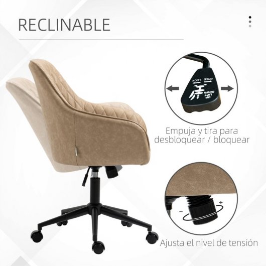 Vinsetto Silla de Oficina Cuero PU Altura Ajustable Marrón