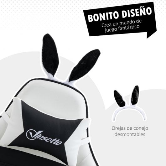Vinsetto Silla Gaming Racing Giratoria Cuero PU con Altura Ajustable Blanca/Negra