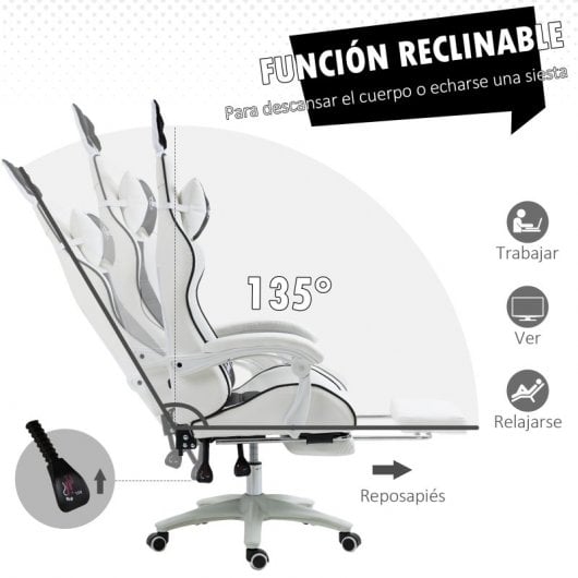 Vinsetto Silla Gaming Racing Giratoria Cuero PU con Altura Ajustable Blanca/Negra