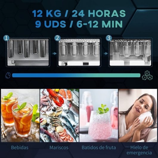 Homcom Máquina para Fazer Gelo 1.3L 9 Cubos