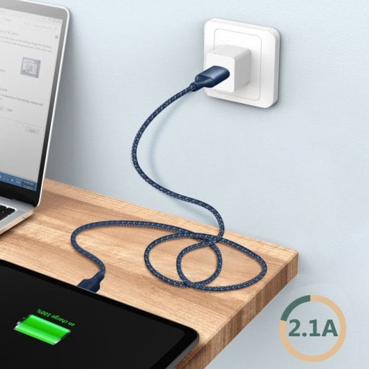 Câble Micro-USB Recyclable Ecologique Just Green Intensité 2.1a 2m Bleu