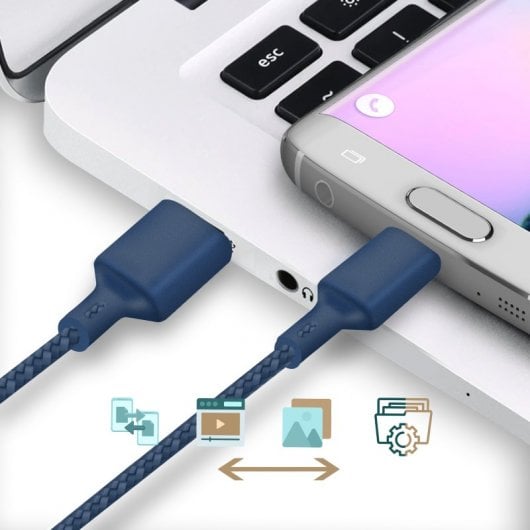 Câble Micro-USB Recyclable Ecologique Just Green Intensité 2.1a 2m Bleu