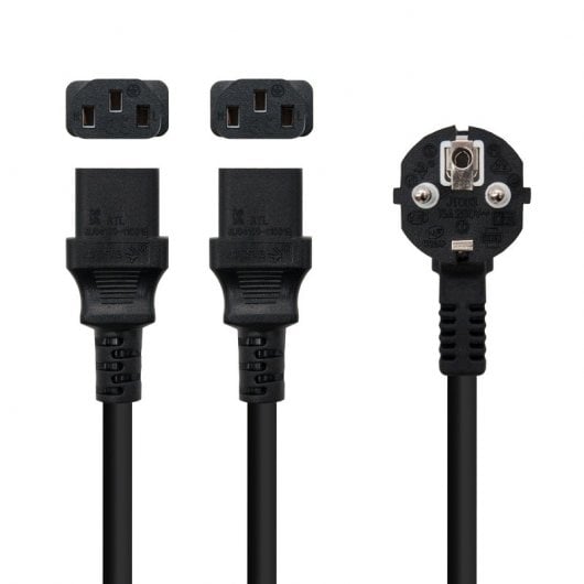 Nanocable Cable de Alimentación Schuko CEE7/7 Macho a 2xC13 Hembra 1.8m Negro