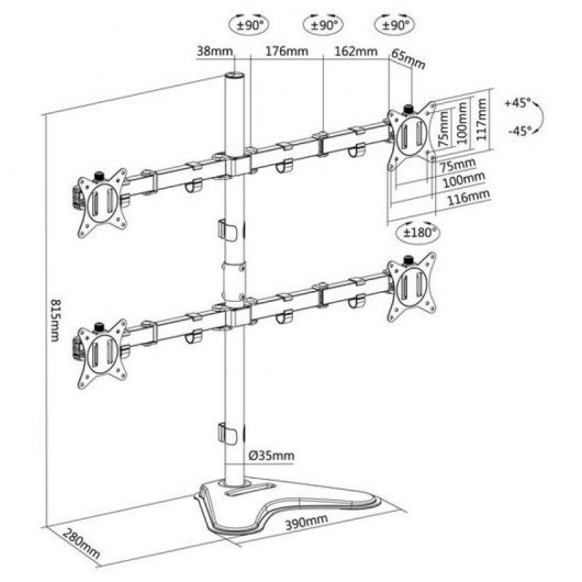 Equip 650127 Suporte de Secretária Braço Duplo para 4 Monitores/TV 17"-32" VESA 100x100 Max 9 Kg