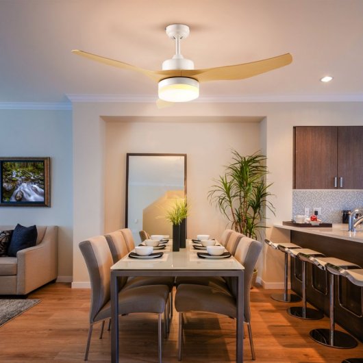 Homcom Ventilador de Techo con Luz y Mando 20.5W 132cm 3 Aspas Madera/Blanco