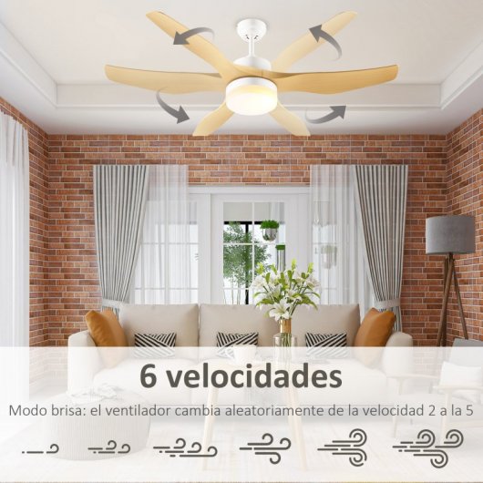 Homcom Ventilador de Techo con Luz y Mando 20.5W 132cm 3 Aspas Madera/Blanco