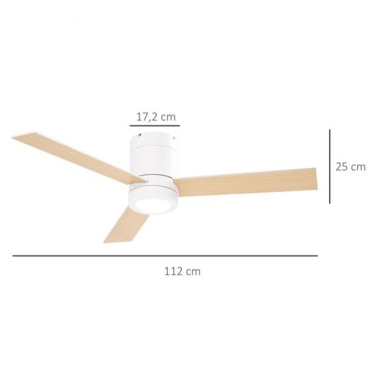Homcom Ventilador de Techo con Luz y Mando 48W 112cm 3 Aspas Blanco/Madera