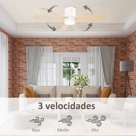 Homcom Ventilador de Techo con Luz y Mando 48W 112cm 3 Aspas Blanco/Madera