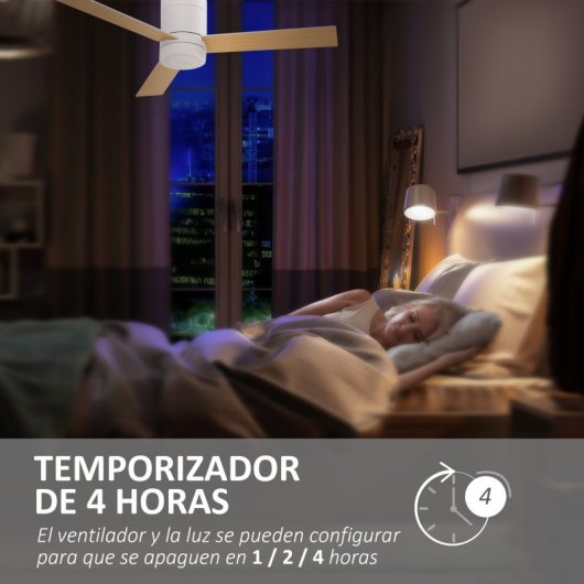 Homcom Ventilador de Techo con Luz y Mando 48W 112cm 3 Aspas Blanco/Madera