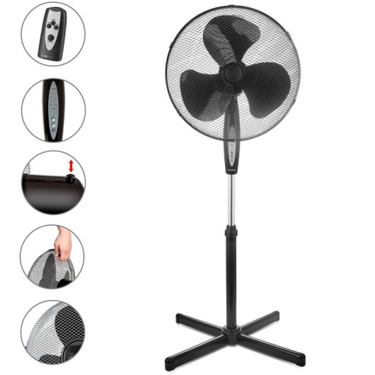 Briebe FN122397 Oszillierender Standventilator, 45 W, 40 cm, 3 Geschwindigkeiten, Schwarz