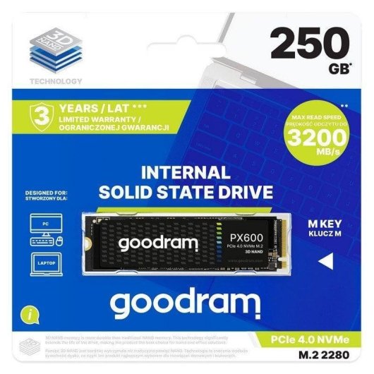 Disco Duro GoodRam PX600 250GB SSD M.2 NVMe PCIe 4.0 3200MB/s 3D NAND