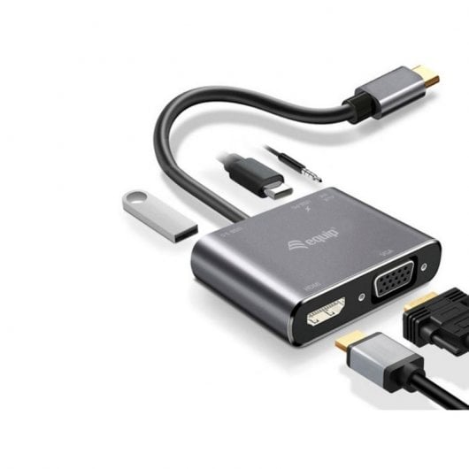 Equip Adaptador USB-C 5 en 1 HDMI 4K/VGA/USB 3.0/USB-C Negro