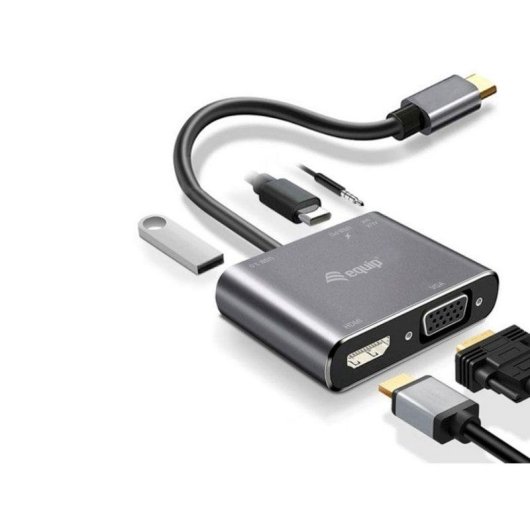Adaptateur USB-C Equip 133483 5-en-1 HDMI 4K VGA USB 3.0 PD 100W Noir