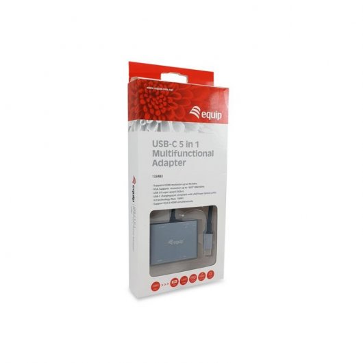 Equip Adaptador USB-C 5 en 1 HDMI 4K/VGA/USB 3.0/USB-C Negro