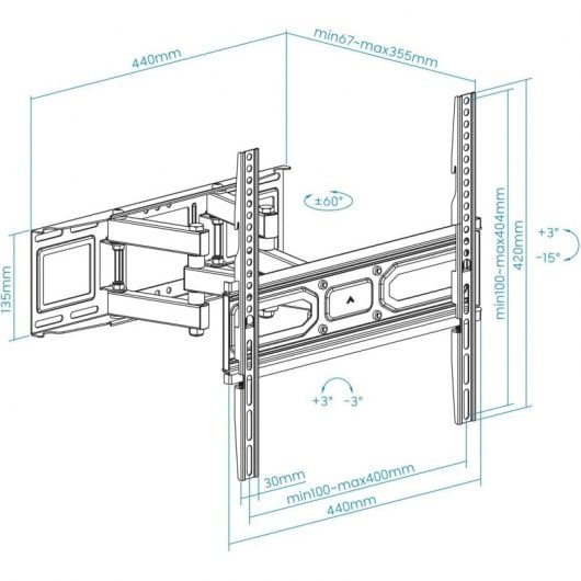 TooQ LP7846TN-B Soporte de Pared Giratorio/Inclinable para TV 32"- 70" VESA 400x400 Máx 40Kg