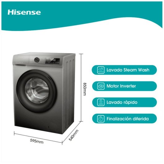 Hisense WFQP8014EVMT Lavadora Carga Frontal 8Kg A Acero Inoxidable