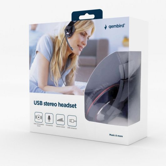 Gembird MHS-U-001 Casque stéréo USB noir brillant