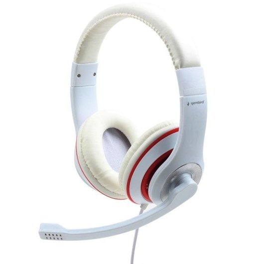 Auriculares Gembird MHS-03-WTRD con cable jack 3,5 mm, micrófono boom, para llamadas y música, rojo y blanco