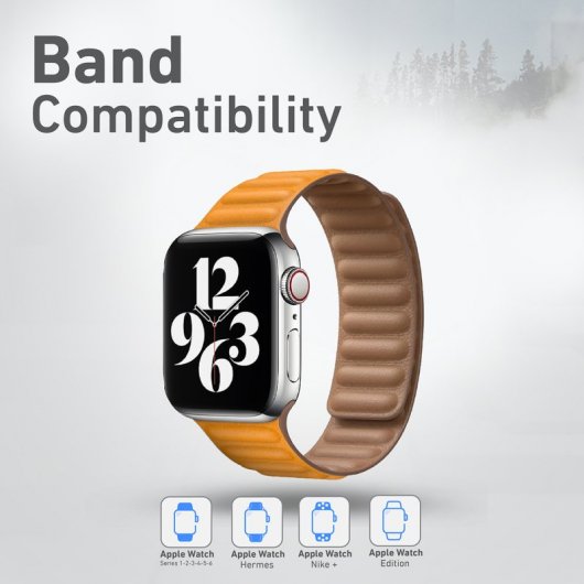 Promate Maglet-40 Naturlederarmband mit ockerfarbener Magnetschnalle für Apple Watch 38/40 mm