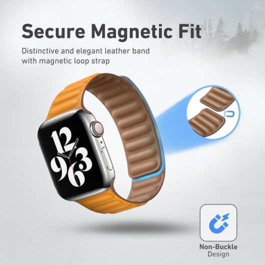 Promate Maglet-40 Naturlederarmband mit ockerfarbener Magnetschnalle für Apple Watch 38/40 mm