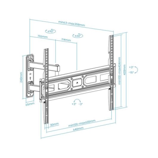 TooQ LP7863TN-B Supporto TV Parete Girevole/Inclinabile 37-70" VESA 100x100-600x400 Max 35Kg