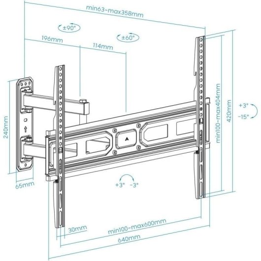 TooQ LP7863TN-B Supporto TV Parete Girevole/Inclinabile 37-70" VESA 100x100-600x400 Max 35Kg