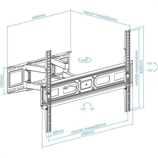 TooQ LP7866TN-B Soporte de Pared Giratorio/Inclinable para TV 37"- 80" VESA 600x400 Máx 40Kg
