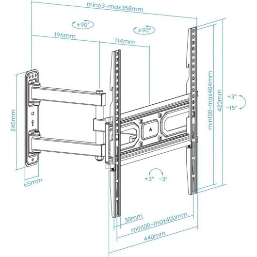 TooQ LP7843TN-B Supporto da Parete Girevole/Inclinabile per TV 32"- 55" VESA 400x400 Max 35 Kg